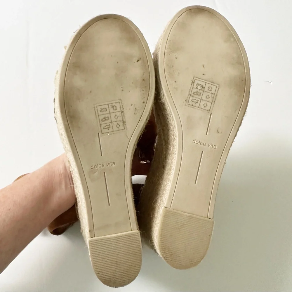Dolce Vita Shae Suede Platform Wedge Espadrilles Cognac Size 10